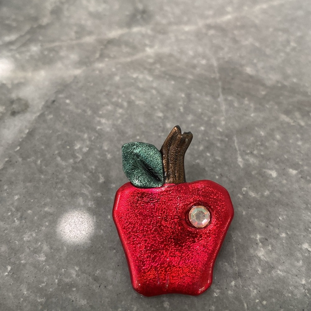 Red Apple Brooch with Rhinestone - Picture 3 of 5